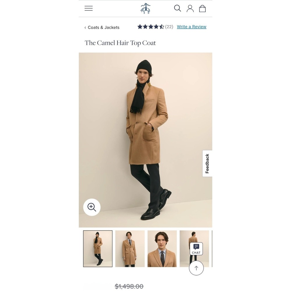 Brooks Brothers Mens 100% Camel Hair Top Coat Tan Overcoat Jacket